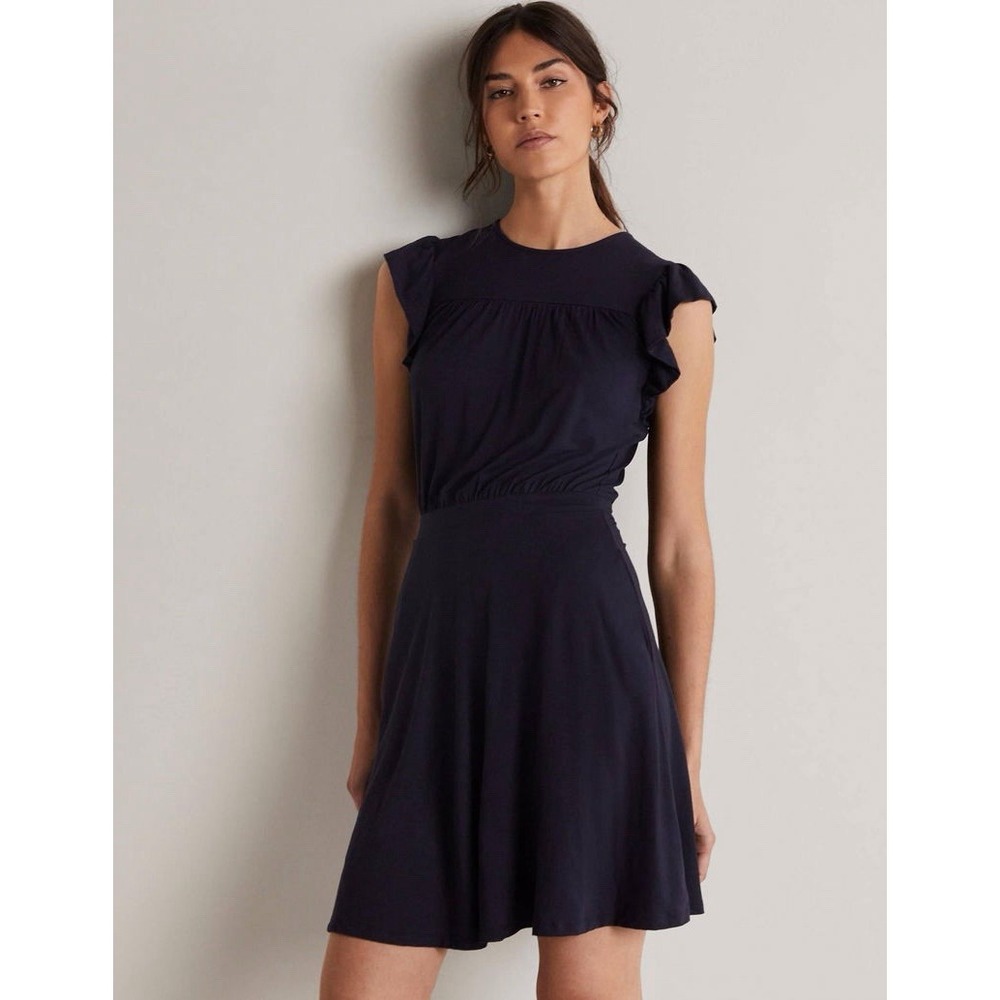 BODEN Navy Blue Ruffle Printed Mini Dress Size US 10R‎